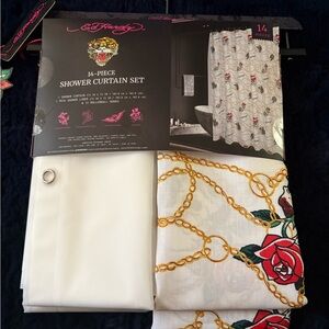 Ed Hardy Gold and White 14 piece Shower Curtain Set
